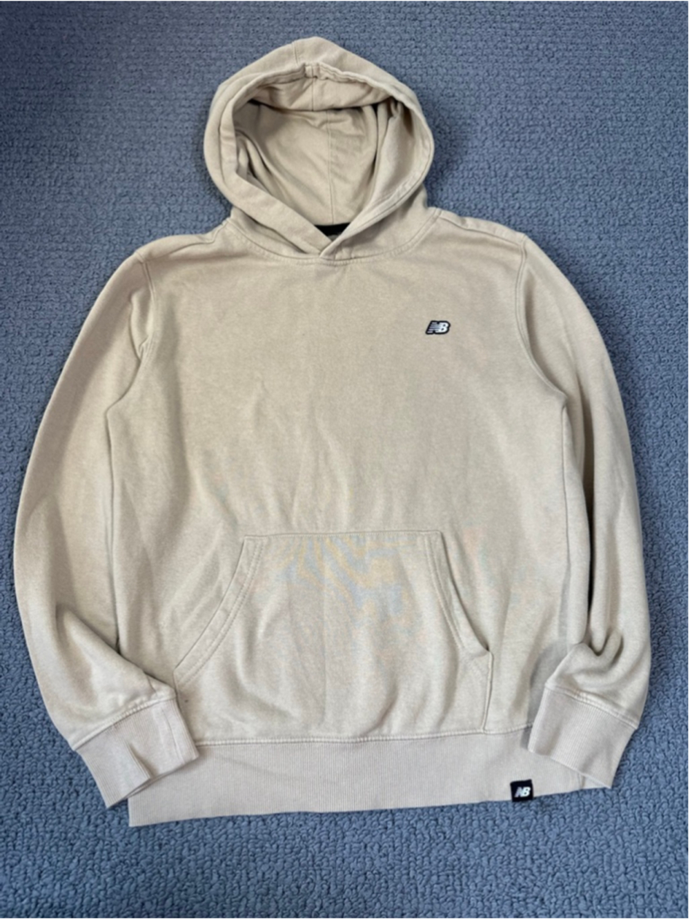 New Balance Beige Fleece Pullover Hoodie Embroidered Logo Sweatshirt Size Large